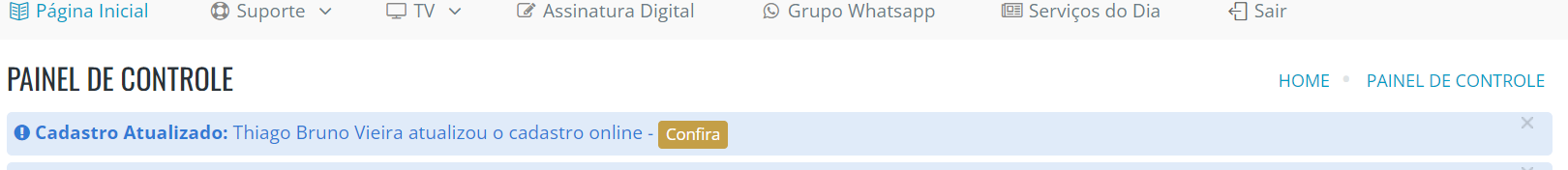 Alerta de Novo Cadastro ou Cadastro Atualizado Pelo Próprio Cliente